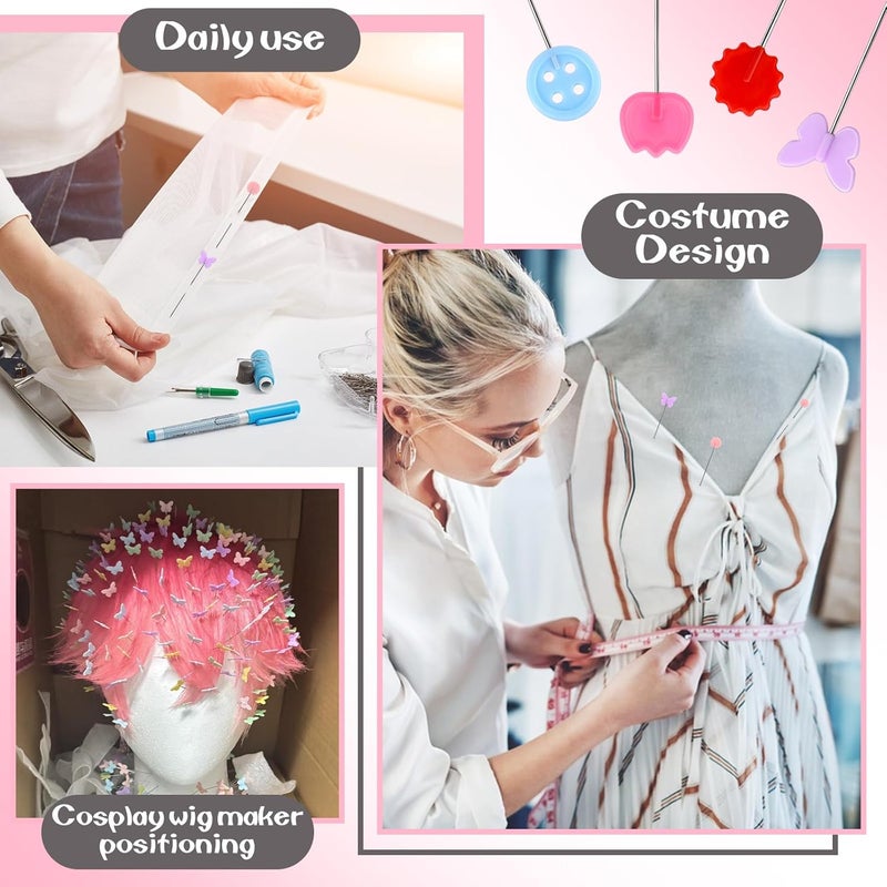 FTEVEN 400PCS Flat Head Straight Pins Kits, Head Sewing Pins Quilting Pins, Flower Head Sewing Pins for Fabric with Storage Boxes for Sewing DIY Projects, Dressmaker Decoration - Image 3